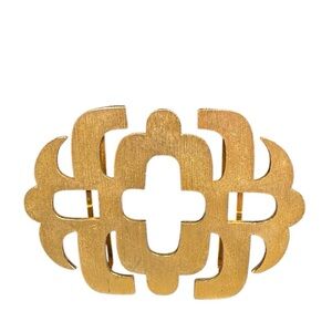VTG Designer Gold Tone Abstract Geometric Statement Belt Buckle Accent Disco 70s